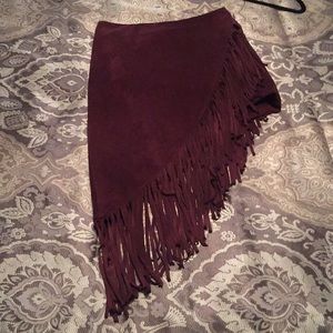 Asymmetrical Suede Fringe Skirt